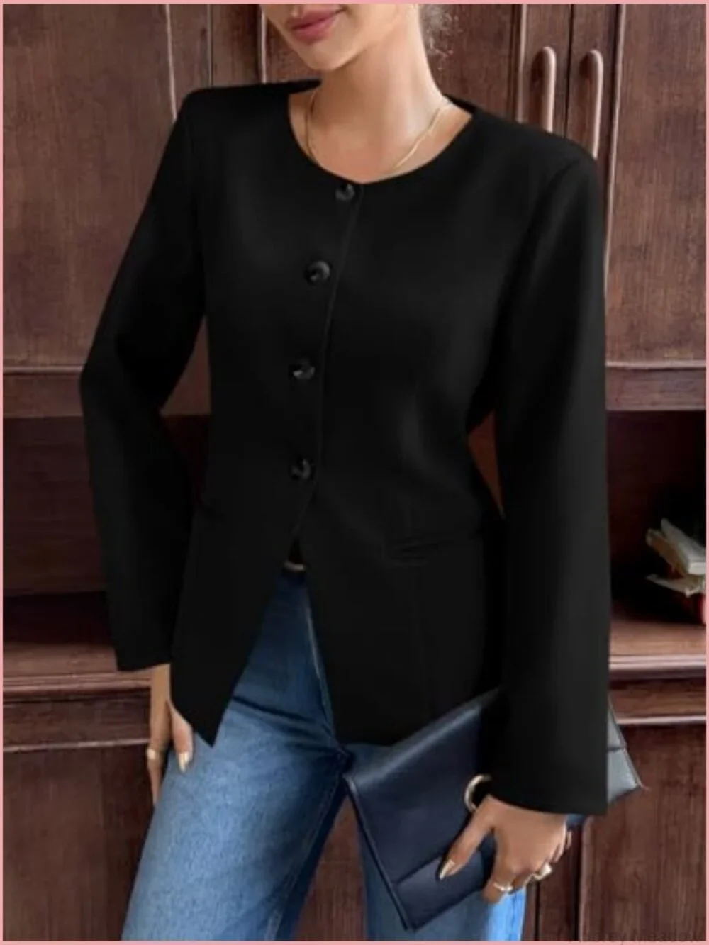 Collarless Split Hem Blazer for Work Office Business Casual Suit Jacket